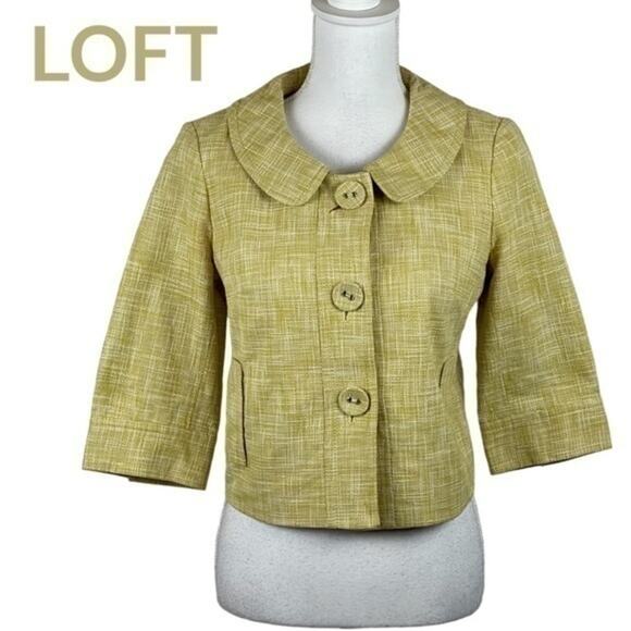 Loft Mustard Cropped Career Office Cottage Feminine Jacket NWOT Size 2 - Picture 1 of 11